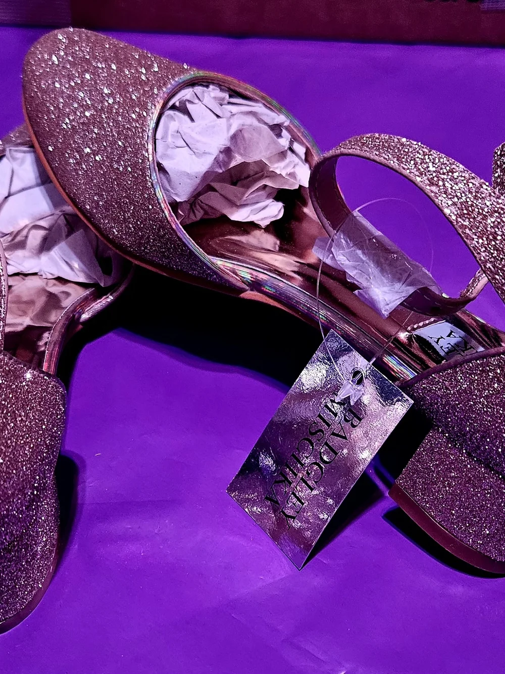 Badgley Mischka Rose Gold Glitter Ankle-Strap Pumps